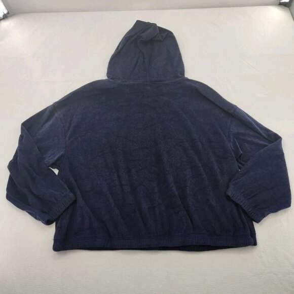 Ava & Viv Womens Size 1X Terry Cloth Navy Blue Hooded Shirt Sweatshirt - Picture 3 of 6